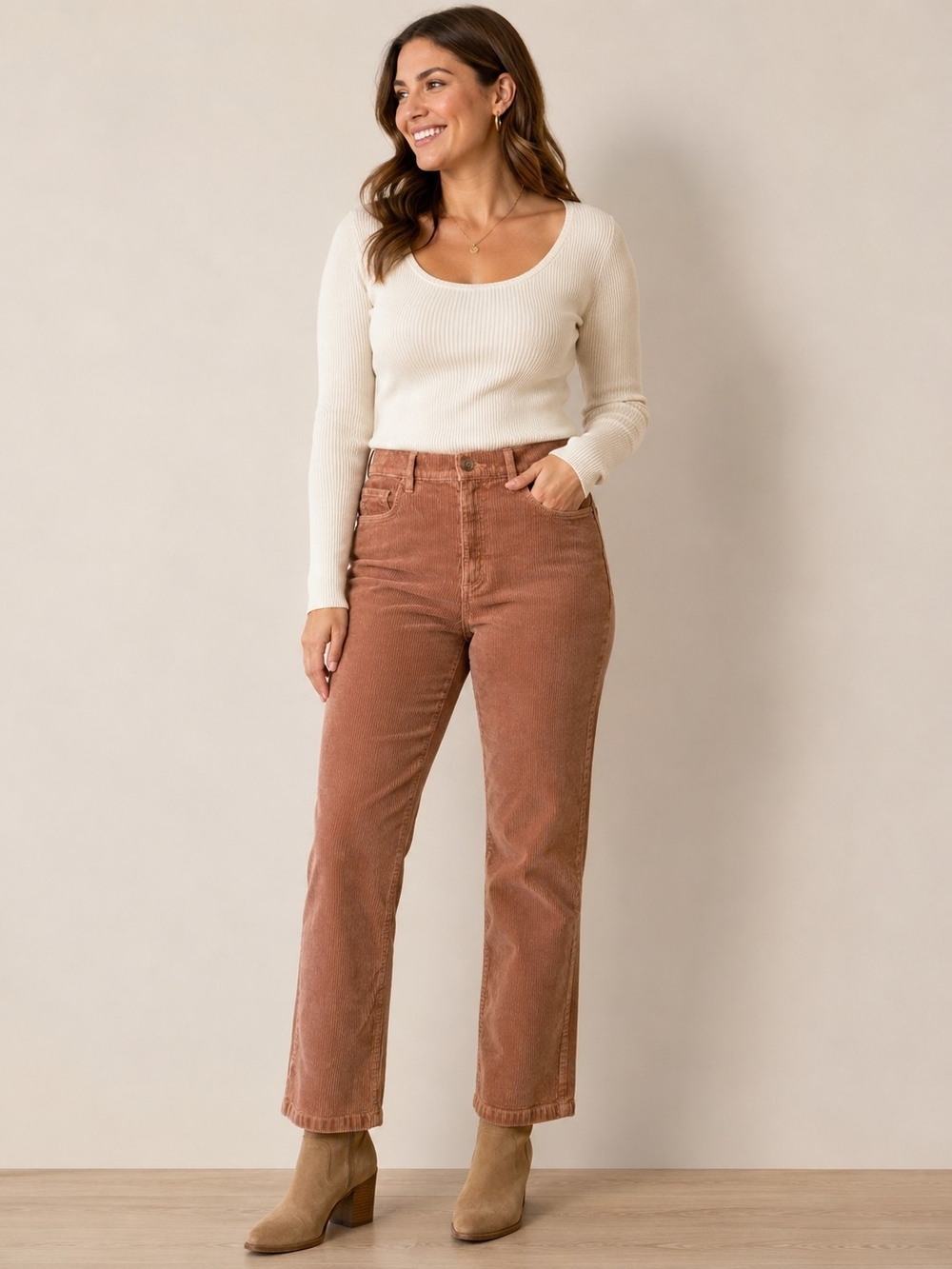 LOFT Straight-Leg Corduroy Jeans in Rust Brown